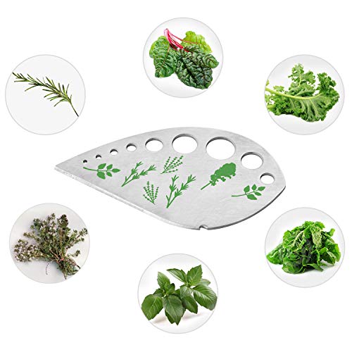 Leaf Herb Stripper, Stainless Steel Kitchen Herb Stripper Tool, 9holes, 2 in 1 design,Curved edge can be used as a kitchen knifefor Chard, Collard Greens, Parsley, Basil, Rosemary Herb, Taragon, Thym