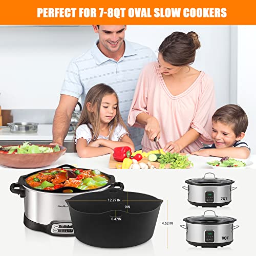 Slow Cooker Liners Silicone Divider for 7-8 Quart Oval Crock pot, Easy Dishwasher Cleaning, Food-grade Silicone, Safe Reusable and Leak-proof fit for Family Dinners (Black)