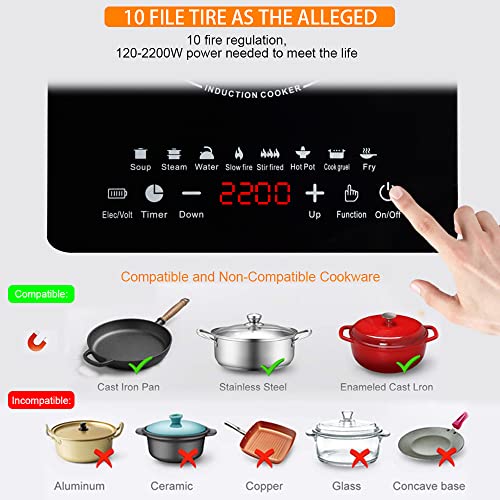Portable Induction Burner, 2200W Electric Induction Countertop Burner with Touch Panel, 8 Cooking Preset Programs, Power & Temp Adjustable, LCD Display, Auto Pot Detection & Auto Shut-off, Hot Plate Cooker with 3-Hour Timer