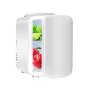 simple deluxe mini fridge, 4l/6 can portable cooler & warmer freon-free small refrigerator provide compact storage for skincare, beverage, food, cosmetics, white