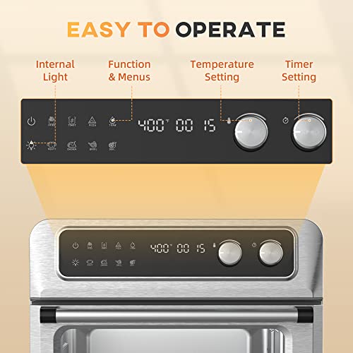 HOMCOM Air Fryer Toaster Oven, 21QT 8-In-1 Convection Oven Countertop, Broil, Toast, Dehydrator, Thaw and Air Fry, Accessories Included, 1800W, Stainless Steel Finish