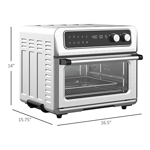 HOMCOM Air Fryer Toaster Oven, 21QT 8-In-1 Convection Oven Countertop, Broil, Toast, Dehydrator, Thaw and Air Fry, Accessories Included, 1800W, Stainless Steel Finish