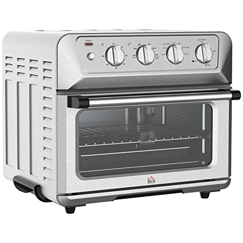 HOMCOM Air Fryer Toaster Oven, 21QT 7-In-1 Convection Oven Countertop, Warm, Broil, Toast, Bake and Air Fry, 4 Accessories Included, 1800W, Stainless Steel Finish