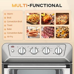 HOMCOM Air Fryer Toaster Oven, 21QT 7-In-1 Convection Oven Countertop, Warm, Broil, Toast, Bake and Air Fry, 4 Accessories Included, 1800W, Stainless Steel Finish