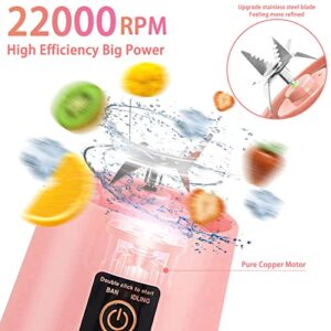 13.5oz Portable Blender Smoothies Personal Blender Mini Shakes Juicer Cup for home，office，Outdoors.Multi-purpose USB Rechargeable Blender with Protection Design (pink)