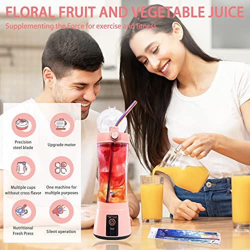 13.5oz Portable Blender Smoothies Personal Blender Mini Shakes Juicer Cup for home，office，Outdoors.Multi-purpose USB Rechargeable Blender with Protection Design (pink)