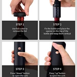 Rechargeable Electric Wine Bottle Opener, Automatic Corkscrew Remover, Gift Kit for Wine Lover, with Free Foil Cutter, LED Power Indicator, Charging Cable Included