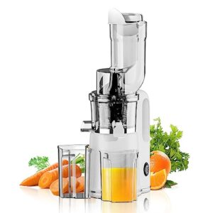 miui slow masticating juicer machines - slow juicer cold press with big wide chute, easy to clean suitable for celery fruit vegetable, mini fully automatic slow juciers maker (white)