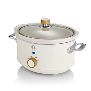 salton swan nordic-style slow cooker with removable ceramic pot, 3.5 litre, cotton white