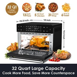 AUMATE Kitchencore Air Fryer Oven, 32 Quart Convection Toaster Oven 9 Slice, Digital Countertop Oven,19-in-1 Air Fryer Toaster Oven Combo with Rotisserie, Dehydrate, Reheat, 7 Accessories,1800W, Black