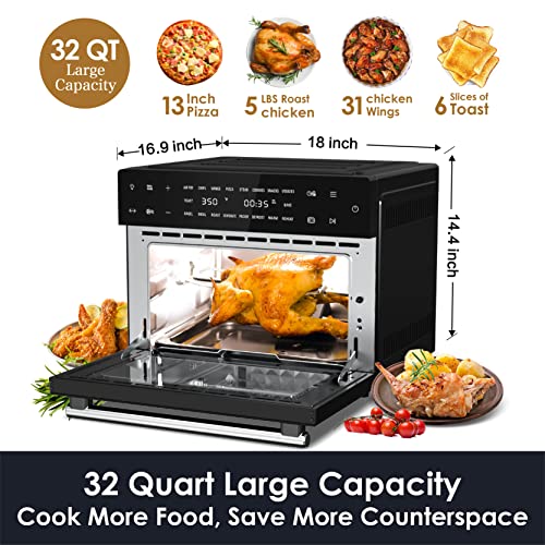 AUMATE Kitchencore Air Fryer Oven, 32 Quart Convection Toaster Oven 9 Slice, Digital Countertop Oven,19-in-1 Air Fryer Toaster Oven Combo with Rotisserie, Dehydrate, Reheat, 7 Accessories,1800W, Black