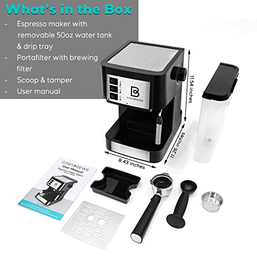 20 Bar Espresso Machine, Compact Espresso Maker with Milk Frother Wand, Professional Espresso Coffee Machine and Cappuccino Machine With 50 Oz Removable Water Tank for Cappuccino, Latte and Barista