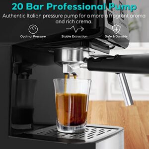 20 Bar Espresso Machine, Compact Espresso Maker with Milk Frother Wand, Professional Espresso Coffee Machine and Cappuccino Machine With 50 Oz Removable Water Tank for Cappuccino, Latte and Barista