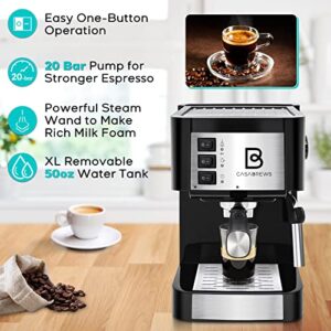 20 Bar Espresso Machine, Compact Espresso Maker with Milk Frother Wand, Professional Espresso Coffee Machine and Cappuccino Machine With 50 Oz Removable Water Tank for Cappuccino, Latte and Barista