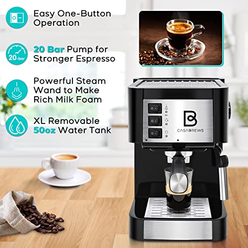 20 Bar Espresso Machine, Compact Espresso Maker with Milk Frother Wand, Professional Espresso Coffee Machine and Cappuccino Machine With 50 Oz Removable Water Tank for Cappuccino, Latte and Barista