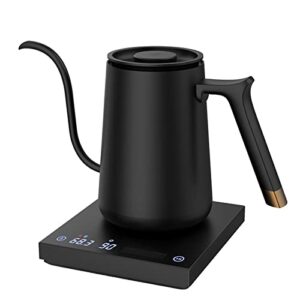 timemore fish smart electric coffee kettle 800ml, gooseneck pour over kettle for coffee and tea variable temperature control, commercial edition black