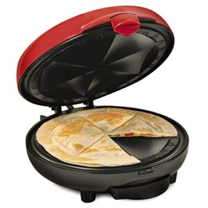 nostalgia taco tuesday deluxe 8-inch 6-wedge electric quesadilla maker with extra stuffing latch, red