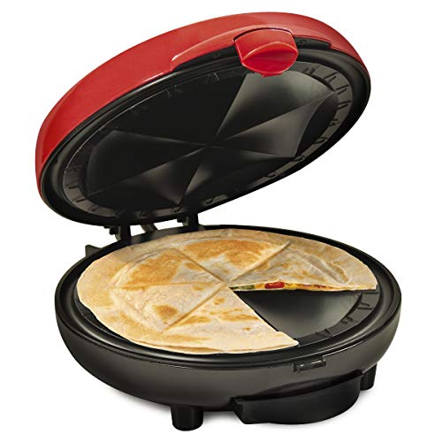 Nostalgia Taco Tuesday Deluxe 8-Inch 6-Wedge Electric Quesadilla Maker with Extra Stuffing Latch, Red