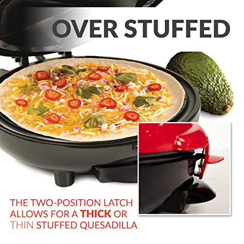 Nostalgia Taco Tuesday Deluxe 8-Inch 6-Wedge Electric Quesadilla Maker with Extra Stuffing Latch, Red