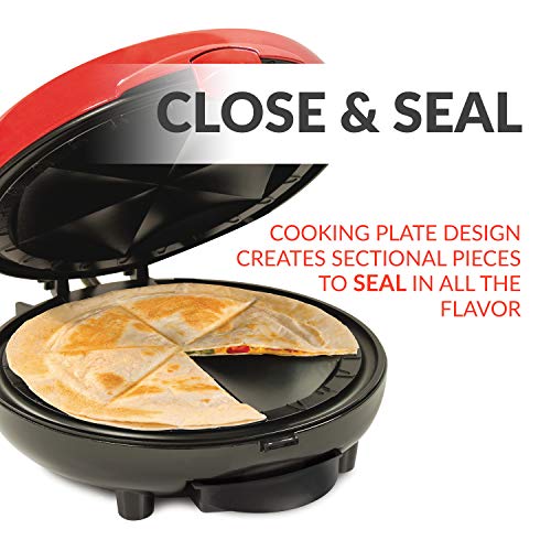 Nostalgia Taco Tuesday Deluxe 8-Inch 6-Wedge Electric Quesadilla Maker with Extra Stuffing Latch, Red