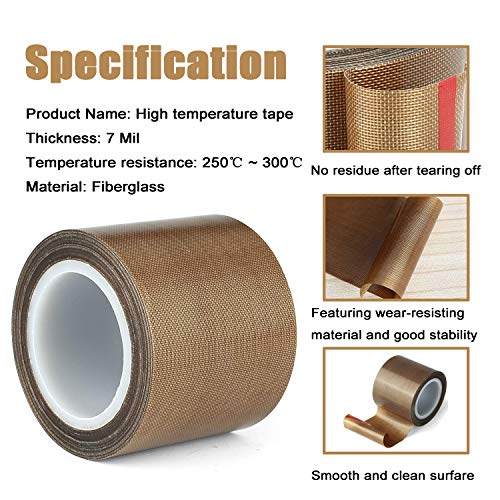 Teflon Tape, 1/2 Inch 30 Feet Fabric PTFE Tape for Vacuum Sealer, Hand and Impulse Sealer Machine, Insulation PTFE Coated Fiberglass Adhesive Tape Fit for FoodSaver, Seal A Meal, Weston, Cabella etc.