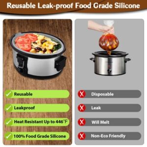 2 Pack Silicone Slow Cooker Liners, Silicone Crockpot Liner for 6 Quart Oval Slow Cookers, Reusable Crock Pot Liners Silicone Leakproof BPA Free Heat Resistant Dishwasher Safe(Black+Gray)