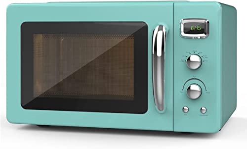 SIMOE Retro Countertop Microwave Oven, 0.9 cu.ft. 900 W Compact Micro-wave Oven with LCD display and 5 Micro Power