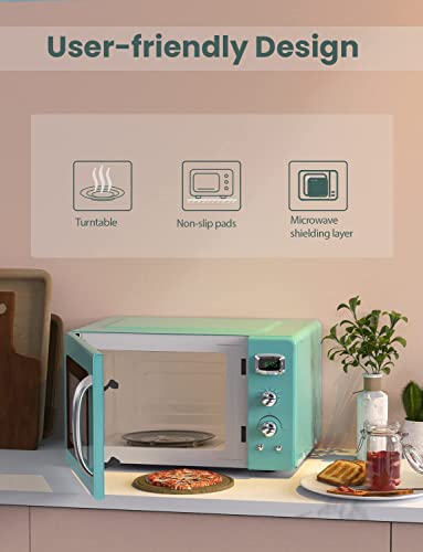 SIMOE Retro Countertop Microwave Oven, 0.9 cu.ft. 900 W Compact Micro-wave Oven with LCD display and 5 Micro Power