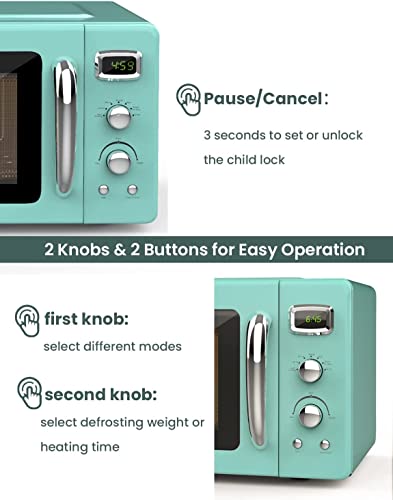 SIMOE Retro Countertop Microwave Oven, 0.9 cu.ft. 900 W Compact Micro-wave Oven with LCD display and 5 Micro Power