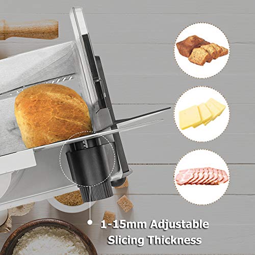 Winado Meat Slicer, 7.5 inch Electric Food Slicer, 150W Frozen Meat Deli Slicer, Premium Stainless Steel Blade & 0-15mm Thickness Adjustable Semi-Auto Meat Slicer For Commercial and Home, Grey