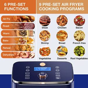 JOY Kitchen Digital Air Fryer with Viewing Window, 6 Cooking Settings, Shake Alert, Auto Shut Off, and Removable Non-Stick Fry Basket & Cooking Bowl, 6 Quart, 1300 Watts, Navy