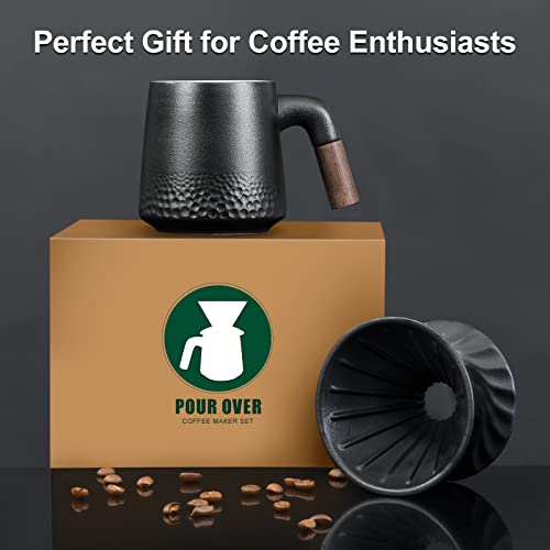 PARACITY Pour Over Coffee Maker Set with Permanent 60° Angled V-Shaped Coffee Dripper Ceramic and 40pcs Coffee Filter, Coffee Dripper Brewer & Coffee Mug, Manual Coffee Maker for Single Cup