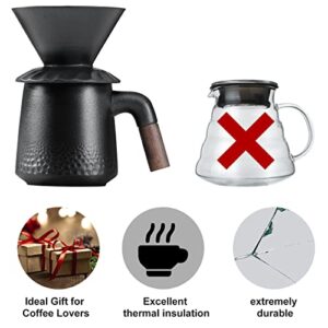 PARACITY Pour Over Coffee Maker Set with Permanent 60° Angled V-Shaped Coffee Dripper Ceramic and 40pcs Coffee Filter, Coffee Dripper Brewer & Coffee Mug, Manual Coffee Maker for Single Cup