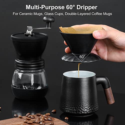 PARACITY Pour Over Coffee Maker Set with Permanent 60° Angled V-Shaped Coffee Dripper Ceramic and 40pcs Coffee Filter, Coffee Dripper Brewer & Coffee Mug, Manual Coffee Maker for Single Cup