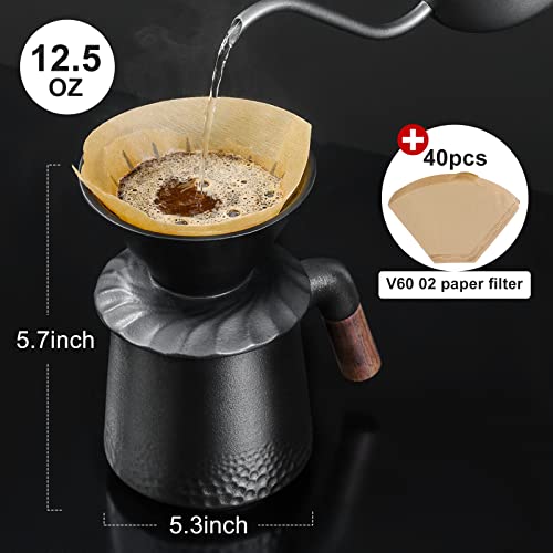 PARACITY Pour Over Coffee Maker Set with Permanent 60° Angled V-Shaped Coffee Dripper Ceramic and 40pcs Coffee Filter, Coffee Dripper Brewer & Coffee Mug, Manual Coffee Maker for Single Cup