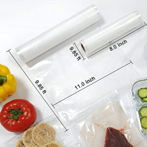 11" X 9.85' (1 Roll) And 8" X 9.85' (1 Roll) Vacuum Sealed Bag Rolls, Cut To Size Rolls, Bpa Free, Heavy Duty Vacuum Sealed Storage Bag Rolls, Suitable For Sous Vide.