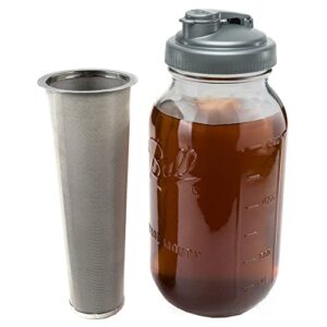 crave cold brew coffee maker with american made flip cap lid and 2 quart glass mason jar, pour spout, and stainless steel filter. perfect for coffee, tea, and water infusions