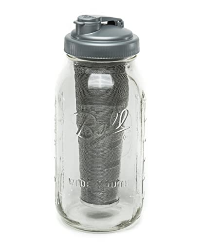 Crave Cold Brew Coffee Maker with American made Flip Cap Lid and 2 Quart Glass Mason Jar, Pour Spout, and Stainless Steel Filter. Perfect for Coffee, Tea, and Water Infusions