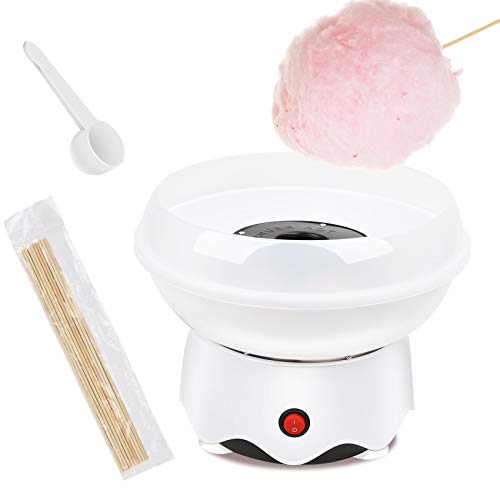 Outamateur Cotton Candy Machine,Homemade Cotton Candy Maker with Large Splash-Proof Plate,10 Bamboo Sticks and Sugar Scoop for Home Birthdays,Family Parties,Festivals,Weddings (White)