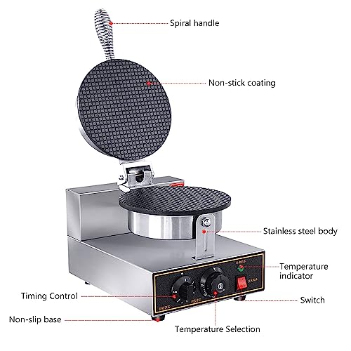 Electric Ice Cream Cone Waffle Maker Machine 1200W Stainless Steel Nonstick Surface for Commercial Home Use (Electric Ice Cream Cone Waffle Maker Machine)