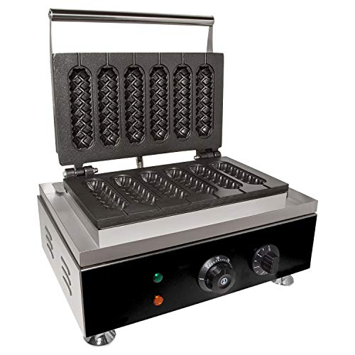 GorillaRock Corn Dog Waffle Maker for Commercial Use | 6 Hotdog Waffles on a Stick | Stainless Steel | 110V