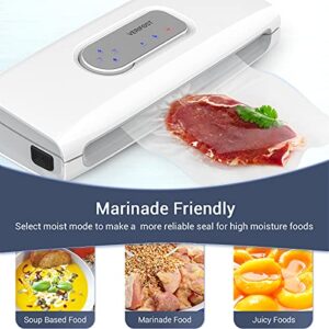 Pro 6 In 1 Food Vacuum Sealer Machine in White-Versatile Food Sealer with Bags and Rolls-Wet Food Mode,85Kpa Great Suction,Consecutive Sealing,Sous Vide Applied