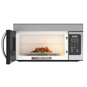 koolmore km-mot-1ss 1.6 cu. ft. over the range microwave oven lamp and 300cfm recirculation vent hood, auto cook menus, reheat function, 10 power levels, timer, and weight defrost, silver