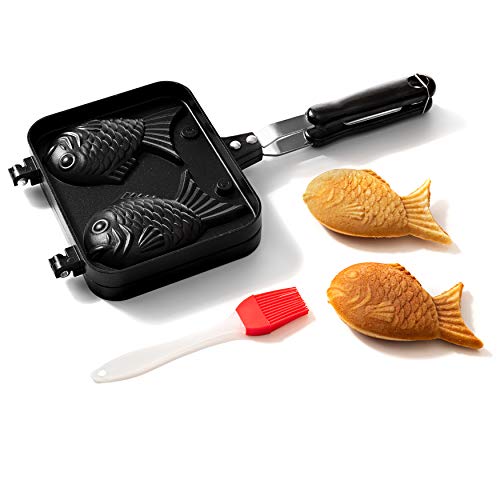 Taiyaki Pan - Fish Shaped Waffle Cake Maker - Comes with Silicone Oil Brush - by KUHA