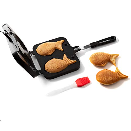 Taiyaki Pan - Fish Shaped Waffle Cake Maker - Comes with Silicone Oil Brush - by KUHA