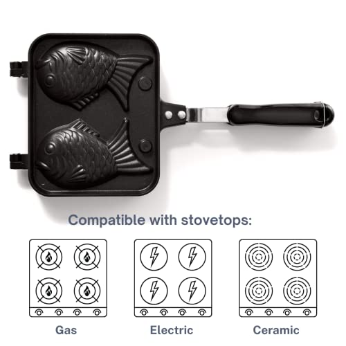 Taiyaki Pan - Fish Shaped Waffle Cake Maker - Comes with Silicone Oil Brush - by KUHA