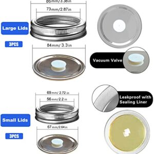 Mason Jar Vacuum Sealer Kit, 8PCS Vacuum Sealer for Jars Including Reusable Stainless Steel Fermenting Kit Vacuum Jar Lids for Wide and Regular Mouth Mason Jars Sealer with Pump and Hose