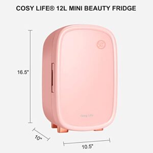 Cosy Life Skincare Fridge 12 Liter, Beauty Fridge for Comestic storage 10°C/50°F + Intelligent Constant Temperature Control Mini Fridge, Pink Cosmetics Refrigerator Compact Fridge for Makeup Lipstick