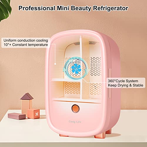 Cosy Life Skincare Fridge 12 Liter, Beauty Fridge for Comestic storage 10°C/50°F + Intelligent Constant Temperature Control Mini Fridge, Pink Cosmetics Refrigerator Compact Fridge for Makeup Lipstick