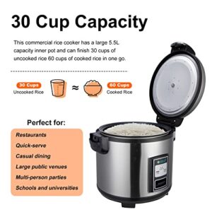 Onlicuf Commercial Electric Stainless Steel Rice Cooker 60-Cup Cooked (30-Cup UNCOOKED) 1350W for Restaurant